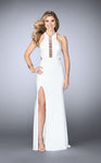 Sexy Halter Sheath Jersey Cutout Back Zipper Beaded Keyhole Racerback Slit Striped Print Sheath Dress/Evening Dress with a Brush/Sweep Train