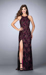 Sexy Floral Print Lace Natural Waistline Open-Back Lace-Up Side Zipper Halter Evening Dress/Prom Dress With Rhinestones