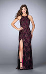 Sexy Lace Open-Back Side Zipper Lace-Up Floral Print Halter Natural Waistline Evening Dress/Prom Dress With Rhinestones