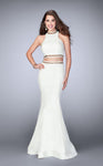 Mermaid Collared Halter Beaded Back Zipper Belted Natural Waistline Jersey Prom Dress