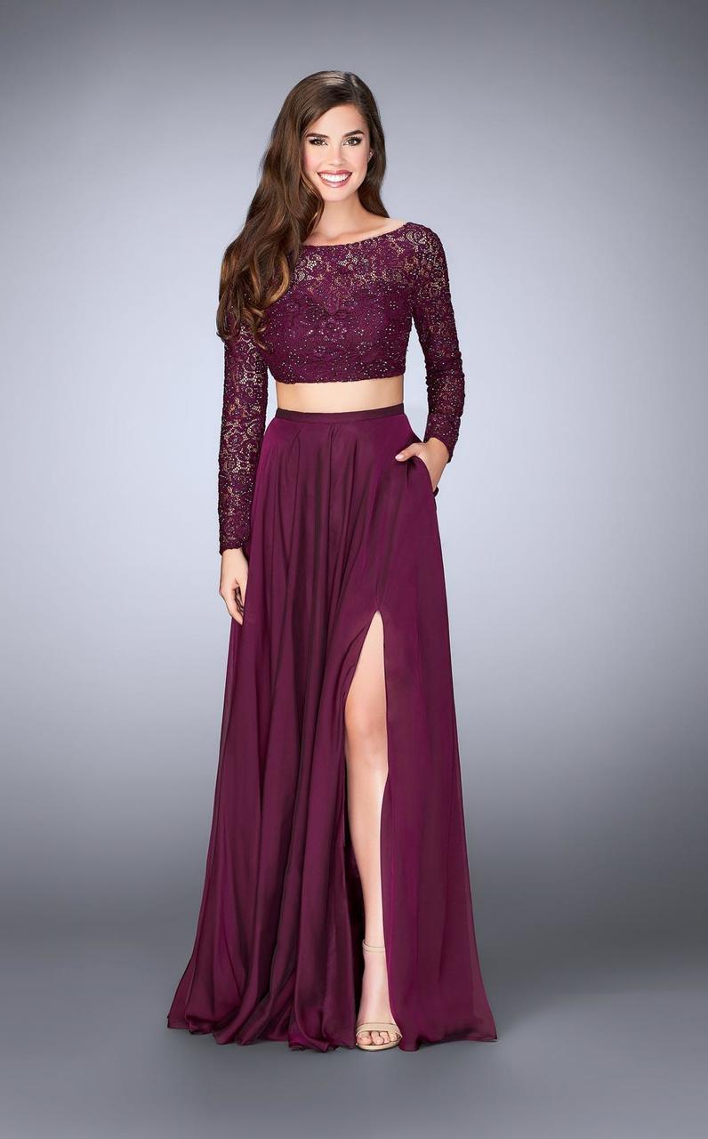 La Femme - 23937 Glamorous Two-Piece Lace Illusion Long Evening Gown
