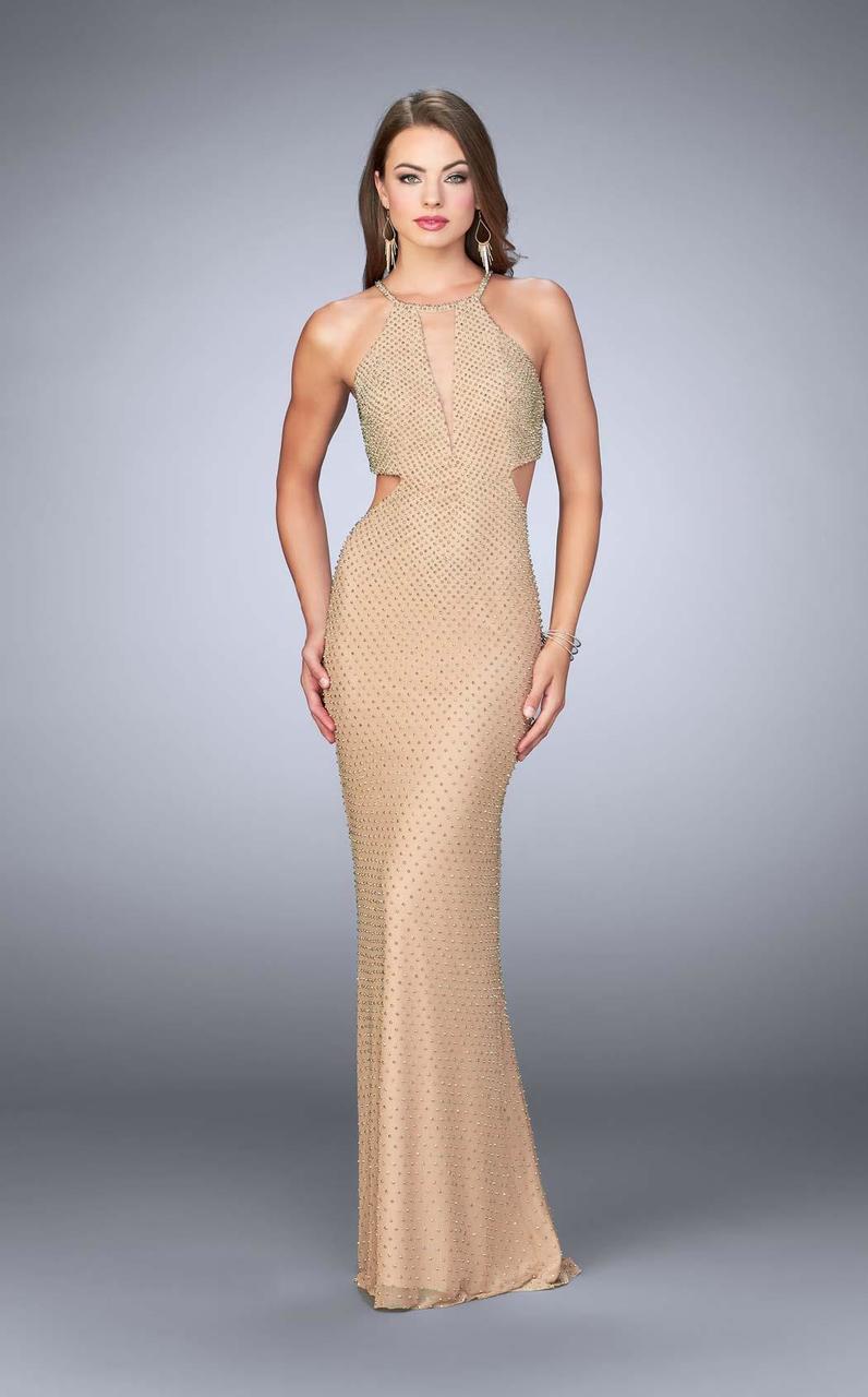 La Femme - 23941 Strappy Halter Style Beaded Prom Dress
