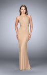 V-neck Natural Waistline Back Zipper Cutout Beaded Halter Prom Dress