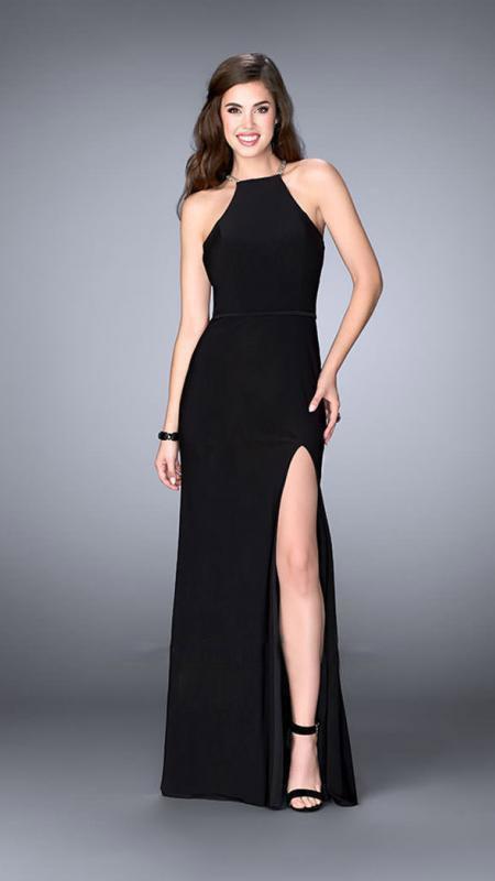 La Femme - 23962 Elegant Beaded High Neck Jersey Dress
