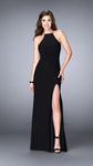 Modest Back Zipper Sheer Slit Beaded High-Neck Sleeveless Jersey Dress