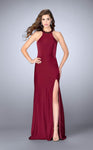 Sexy Jersey Beaded Slit Halter Floor Length Natural Waistline Prom Dress