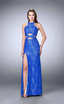 Lace Natural Waistline Slit Back Zipper Racerback Cutout Sheath Halter Floor Length Sheath Dress/Evening Dress/Prom Dress