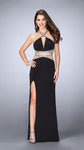 V-neck Sleeveless Back Zipper Cutout Beaded Sheer Mermaid Jersey Halter High-Neck Dress