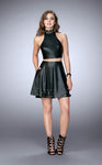 Sleeveless Racerback Pocketed Back Zipper Leather Collared High-Neck Short Dress