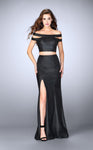 Leather Slit Back Zipper Off the Shoulder Natural Waistline Evening Dress