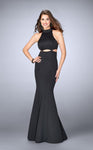 Fitted Back Zipper Racerback Open-Back Cutout Keyhole Collared Halter Mermaid Floor Length Neoprene Evening Dress with a Brush/Sweep Train