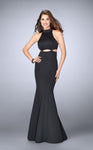 Mermaid Open-Back Fitted Back Zipper Racerback Cutout Keyhole Neoprene Collared Halter Floor Length Evening Dress with a Brush/Sweep Train