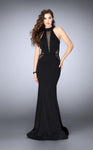 Floor Length Jersey Sleeveless Sheath High-Neck Racerback Sheer Cutout Illusion Back Zipper Sheath Dress/Evening Dress with a Brush/Sweep Train