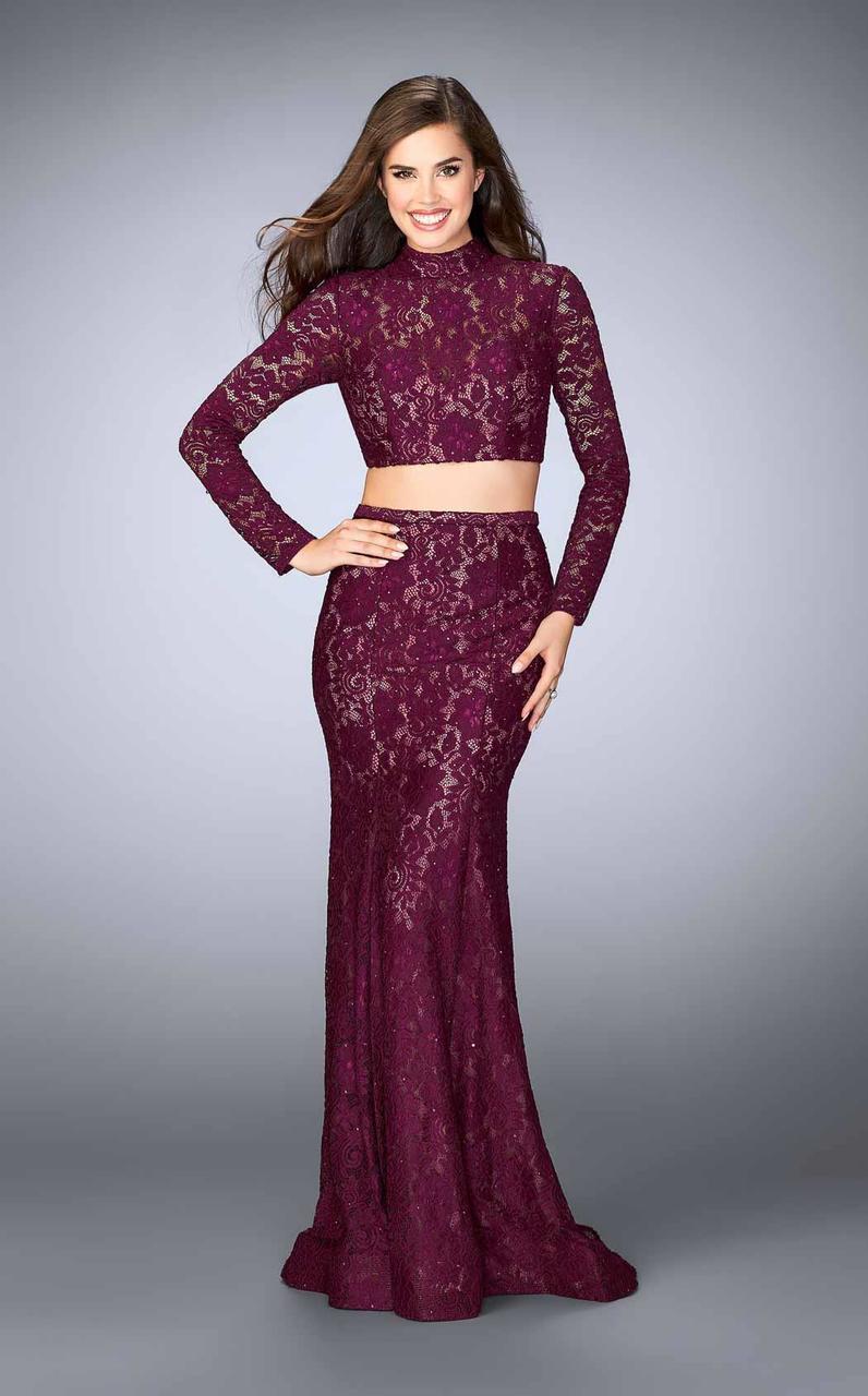 La Femme - 24272 Lovely Long Sleeve High Neck Laced Two-piece Dress

