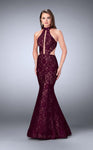 Cutout Back Zipper Keyhole Racerback Sleeveless Mermaid Lace Collared High-Neck Dress