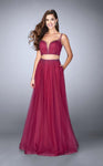 A-line V-neck Tulle Back Zipper Pocketed Sheer Beaded Natural Waistline Sleeveless Dress With Rhinestones