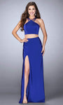 Sophisticated Collared Halter Natural Waistline Sleeveless Cutout Back Zipper Slit Open-Back Jersey Evening Dress/Party Dress