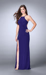 Natural Waistline Halter High-Neck Side Zipper Slit Jersey Prom Dress