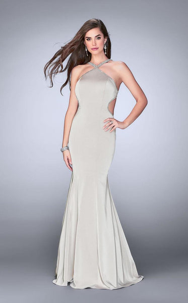 Mermaid Natural Waistline Jersey Halter Back Zipper Crystal Beaded Evening Dress/Prom Dress