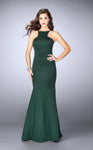 Natural Waistline Mermaid Halter Square Neck Neoprene Back Zipper Prom Dress