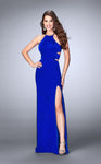 Jersey Halter High-Neck Natural Waistline Sheath Open-Back Slit Back Zipper Cutout Sheath Dress/Prom Dress/Party Dress