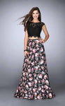 Modest A-line Floral Print Bateau Neck Sweetheart Gathered Illusion Fitted Open-Back Back Zipper Floor Length Natural Waistline Cap Sleeves Evening Dress/Prom Dress With a Ribbon