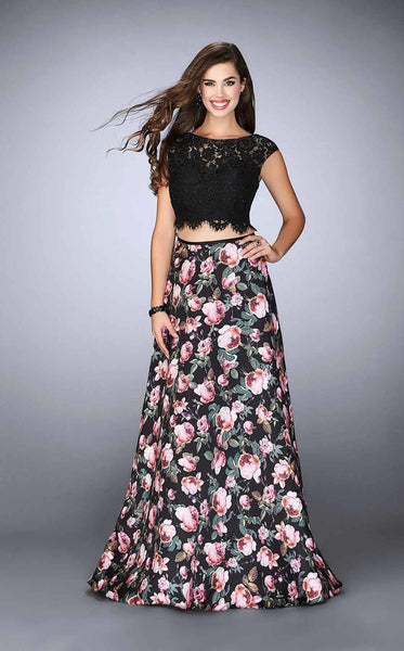 Modest A-line Bateau Neck Sweetheart Natural Waistline Floor Length Cap Sleeves Floral Print Gathered Illusion Back Zipper Open-Back Fitted Evening Dress/Prom Dress With a Ribbon