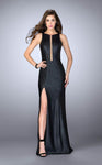 Sexy Sophisticated Jeweled Neck Natural Waistline Leather Slit Open-Back Keyhole Back Zipper Sleeveless Dress