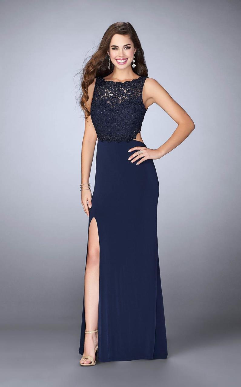 La Femme - 24484 Sleeveless Lace Bodice Jersey Long Prom Dress
