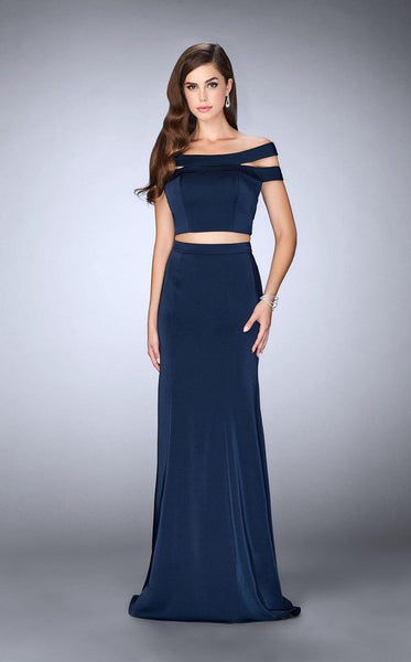 Sophisticated Floor Length Jersey Natural Waistline Sheath Back Zipper Open-Back Jeweled Off the Shoulder Sheath Dress/Evening Dress with a Brush/Sweep Train