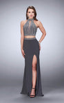 Open-Back Racerback Jeweled Slit Back Zipper Crystal Keyhole High-Neck Plunging Neck Sheath Jersey Floor Length Sheath Dress/Evening Dress with a Brush/Sweep Train