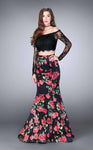 Lace Sheer Back Zipper Sheer Back Long Sleeves Off the Shoulder Natural Waistline Mermaid Floral Print Evening Dress