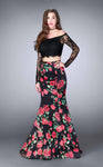 Long Sleeves Off the Shoulder Natural Waistline Lace Floral Print Sheer Back Sheer Back Zipper Mermaid Evening Dress