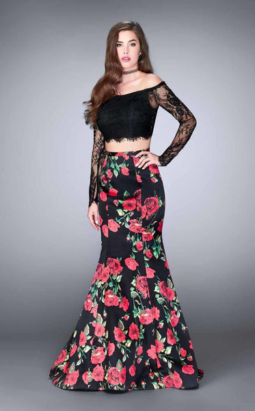 Long Sleeves Off the Shoulder Natural Waistline Lace Floral Print Sheer Back Sheer Back Zipper Mermaid Evening Dress