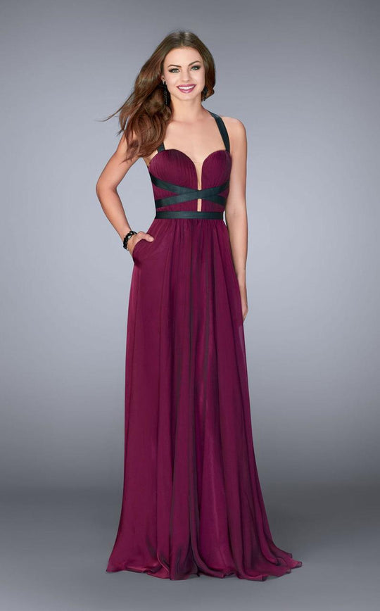 Aidan Mattox Chiffon High Neck Sleeveless Gown - Garnet Red