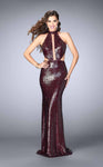 Back Zipper Cutout Sequined Keyhole Open-Back Collared High-Neck Dress