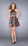 Short Sleeveless High-Neck Back Zipper Open-Back Pocketed Floral Print Flared-Skirt Dress