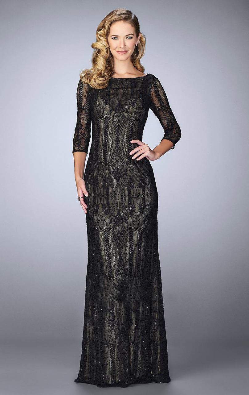 La Femme - 24855 Quarter Sleeve Sheer Lace Evening Gown
