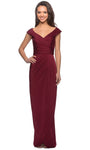 V-neck Back Zipper Faux Wrap Ruched Beaded Gathered Fitted Sheath Natural Waistline Cap Sleeves Jersey Floor Length Sheath Dress/Evening Dress with a Brush/Sweep Train