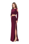 Jersey Floor Length Sheath Cutout Glittering Open-Back Back Zipper Slit Long Sleeves Natural Waistline Bateau Neck Sheath Dress