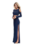 Floor Length Natural Waistline Back Zipper Slit Cutout Glittering Open-Back Bateau Neck Sheath Jersey Long Sleeves Sheath Dress