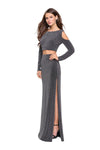 Jersey Floor Length Natural Waistline Long Sleeves Bateau Neck Slit Back Zipper Open-Back Cutout Glittering Sheath Sheath Dress