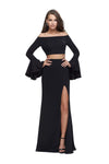 Sexy Floor Length Natural Waistline Sheath Long Sleeves Off the Shoulder Back Zipper Slit Open-Back Jersey Sheath Dress