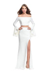 Sexy Natural Waistline Jersey Floor Length Long Sleeves Off the Shoulder Sheath Open-Back Back Zipper Slit Sheath Dress