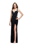 V-neck Sheath Slit Back Zipper Sheer Velvet Natural Waistline Sleeveless Sheath Dress With Rhinestones