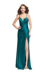 V-neck Sweetheart Floor Length Satin Flutter Sleeves Sleeveless Spaghetti Strap Back Zipper Slit Fitted Open-Back Draped Pleated Natural Waistline Sheath Sheath Dress/Party Dress