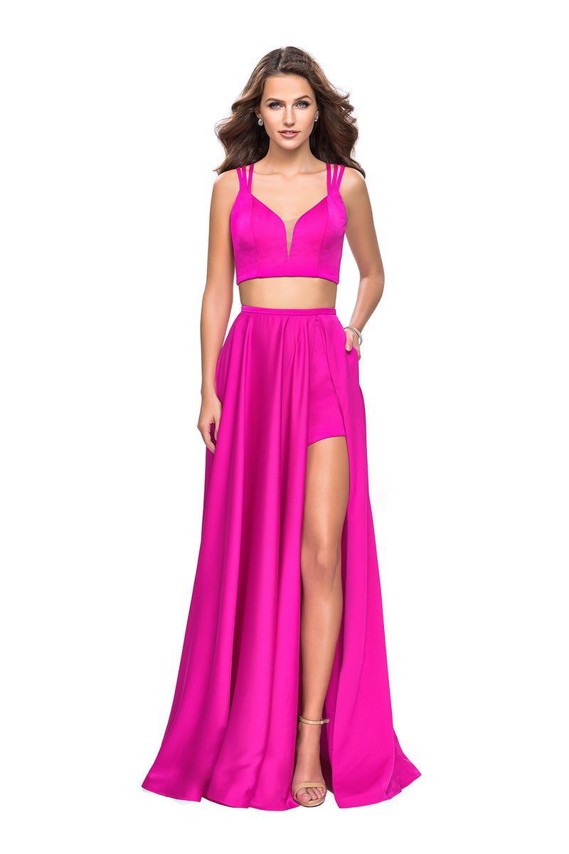La Femme - 25288 Two-Piece Plunging Strappy Satin A-Line Gown
