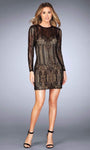 Jeweled Back Zipper Beaded Fitted Sheer Illusion Jeweled Neck Natural Waistline Lace Sheath Cocktail Above the Knee Long Sleeves Sheath Dress