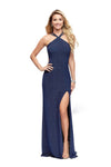 Sophisticated Slit Cutout Back Zipper Open-Back Sheath Jersey Sleeveless Floor Length Natural Waistline Halter Sheath Dress