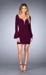 Sophisticated Short Sweetheart Back Zipper Bell Long Sleeves Sheath Natural Waistline Jersey Sheath Dress With Ruffles